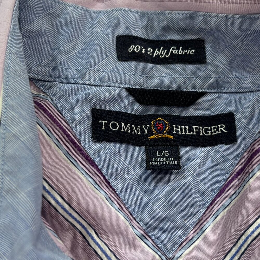 Tommy Hilfiger Long Sleeve Shirt Purple Striped 80's 2-Ply Cotton Large    Lot G - Picture 3 of 5